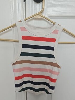 aerie Multi-Stripe Ribbed Crop Tank in White, Red, Pink, Navy, Green, Brown
